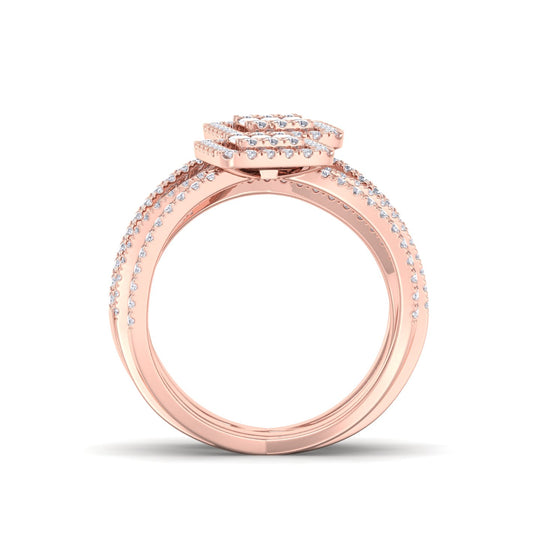 Multi-band diamond ring in rose gold with white diamonds of 2.65 ct in weight