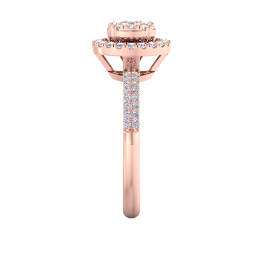 Halo Diamond ring in rose gold with white diamonds of 0.57 ct in weight