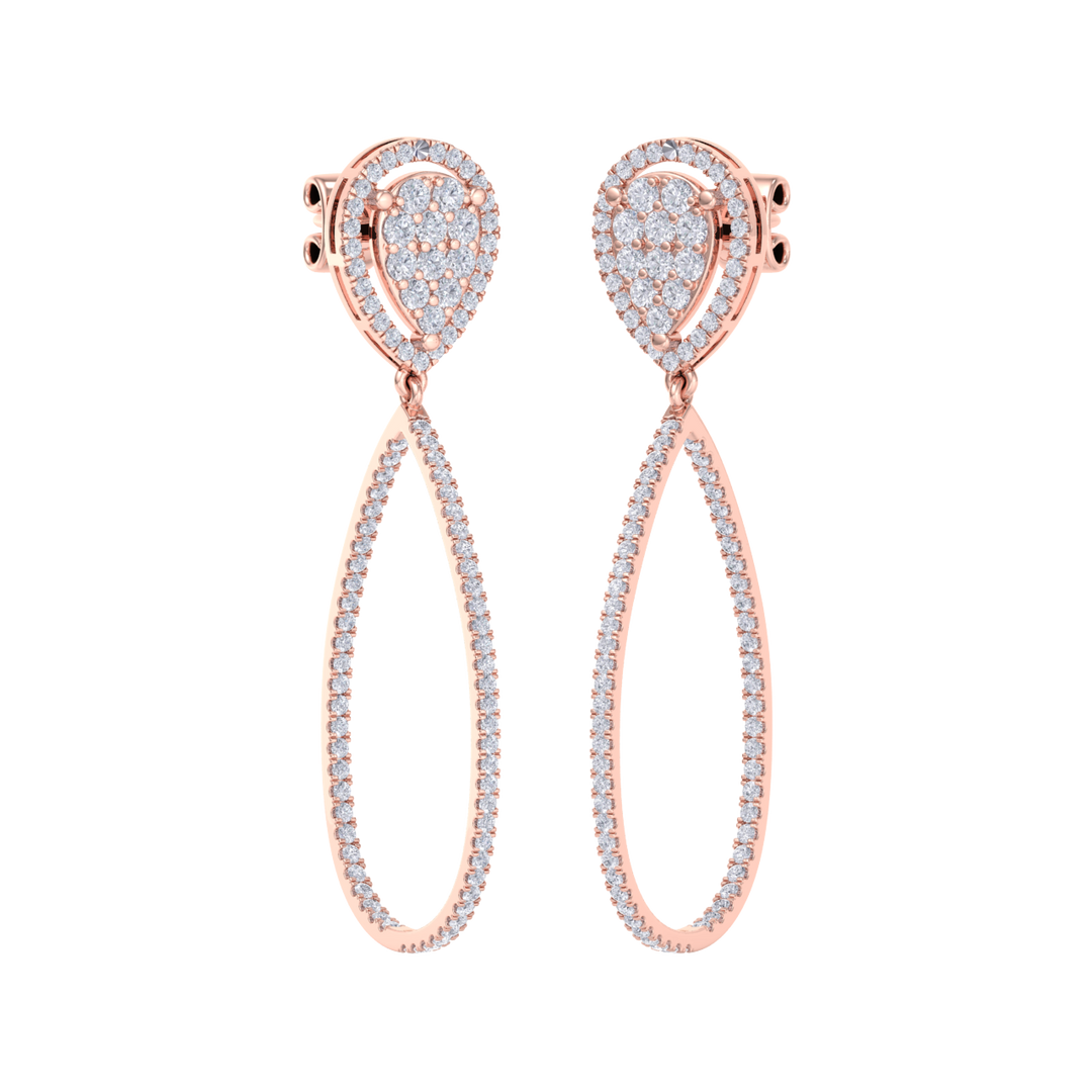 Dangle hoop earrings in white gold with white diamonds of 1.11 ct in weight