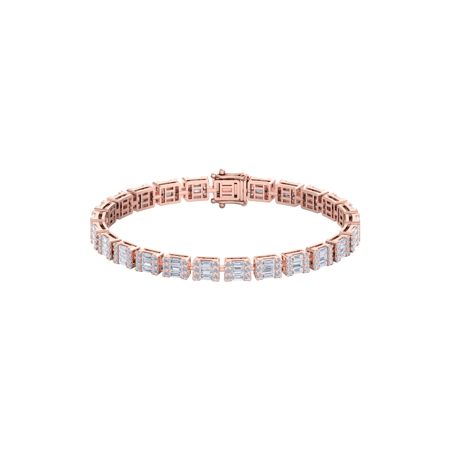 Baguette tennis bracelet in rose gold with white diamonds of 3.50 ct in weight