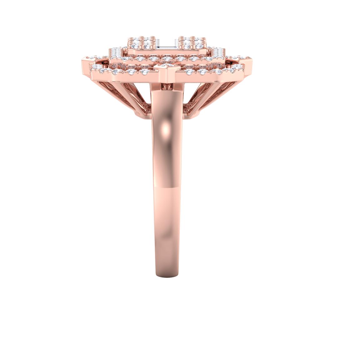 Grande square diamond ring in rose gold with white diamonds of 1.36 ct in weight