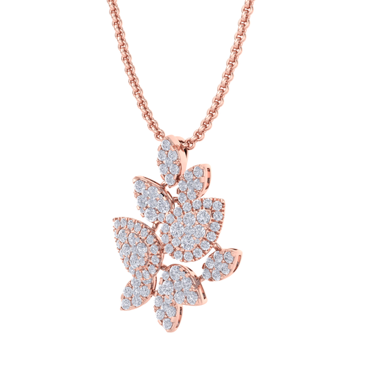 Diamond leaf pendant in rose gold with white diamonds of 2.31 ct in weight