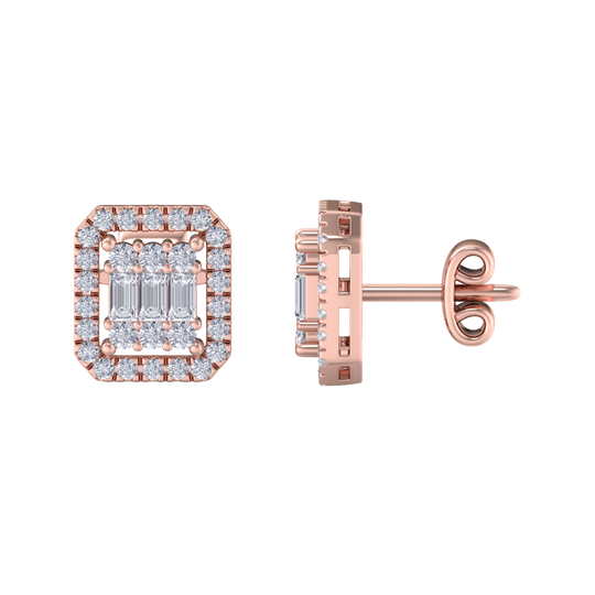 Square stud earrings in yellow gold with white diamonds of 0.40 ct in weight 