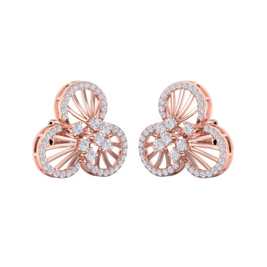 Flower shaped stud earrings in rose gold with white diamonds of 0.84 ct in weight