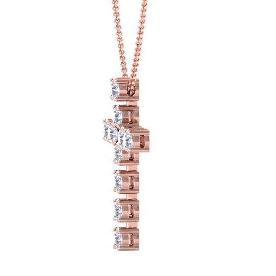 Diamond Cross Pendant in rose gold with white diamonds of 1.10 ct in weight