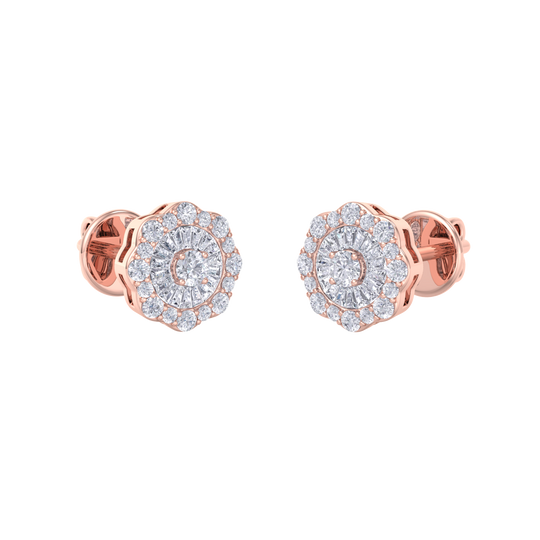 Round shaped stud earrings in rose gold with white diamonds of 0.65 ct in weight