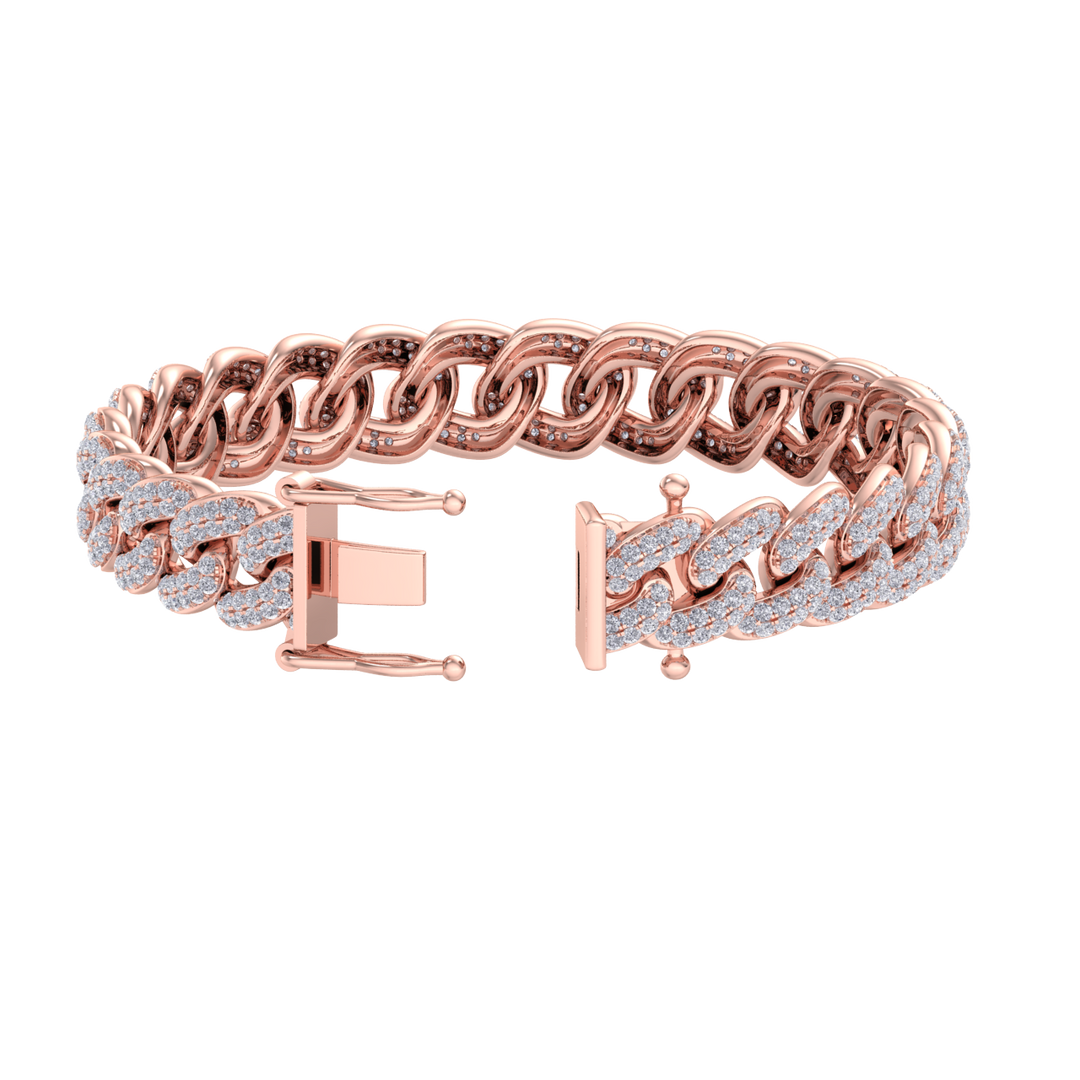 Two rows diamond curb chain link bracelet in rose gold with white diamonds of 5.19 ct in weight