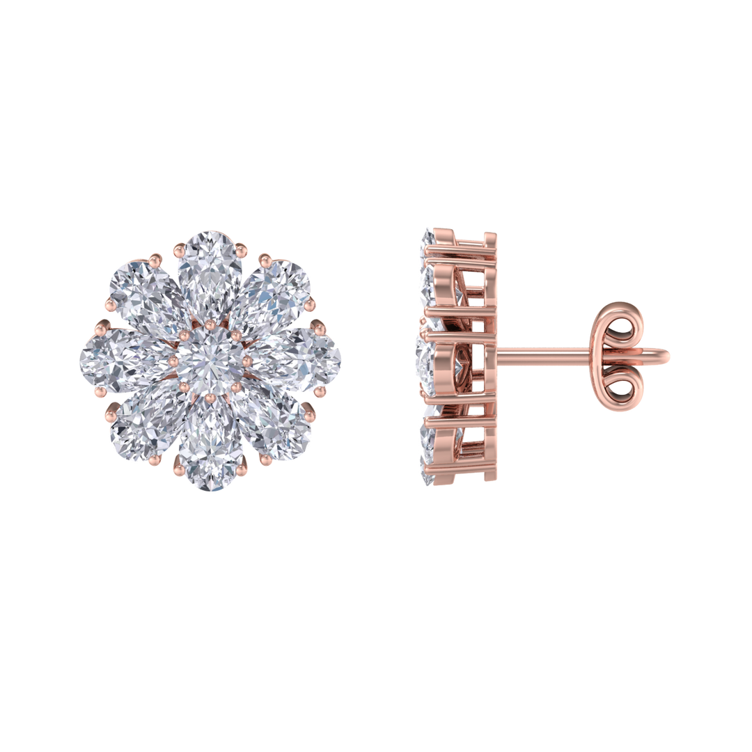 Flower stud earrings in yellow gold with white diamonds of 6.18 ct in weight 