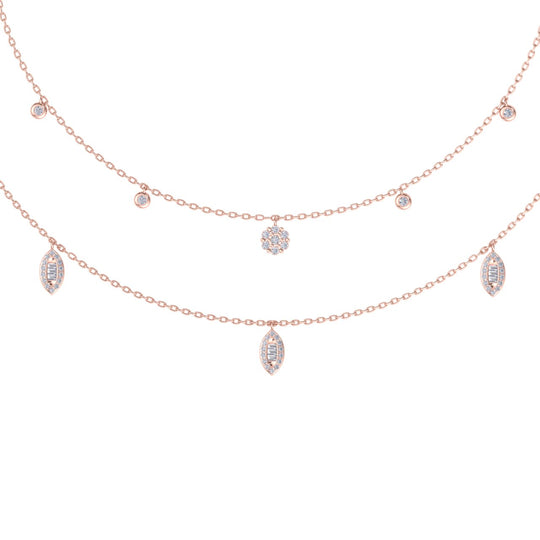 Multi-strand  necklace in rose gold with white diamonds of 0.65 ct in weight 