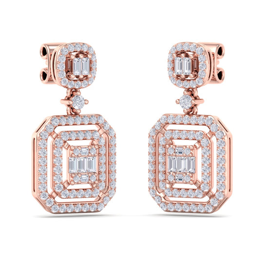 Beautiful Earrings in yellow gold with white diamonds of 0.83 in weight