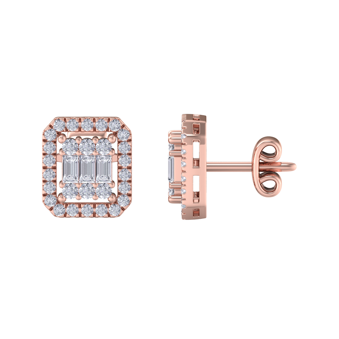 Square stud earrings in rose gold with white diamonds of 0.40 ct in weight 