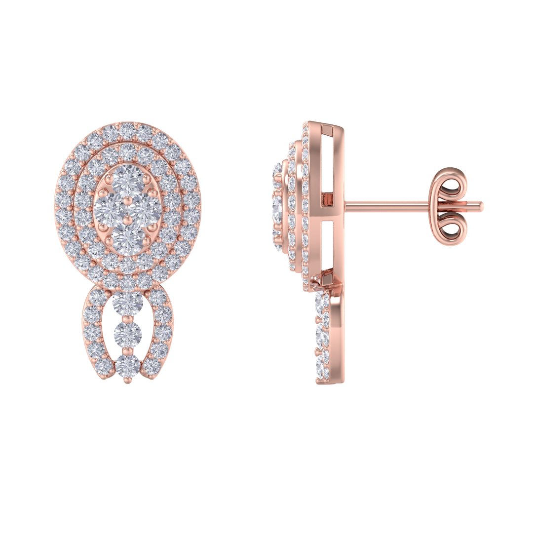 Oval drop earrings in rose gold with white diamonds of 0.97 ct in weight
