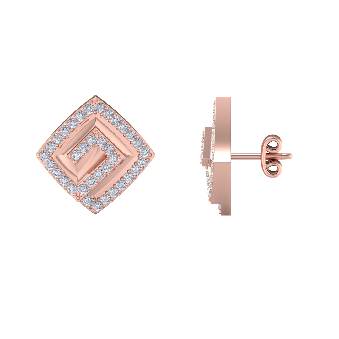 Square diamond earrings in rose gold with white diamonds of 0.58 ct in weight