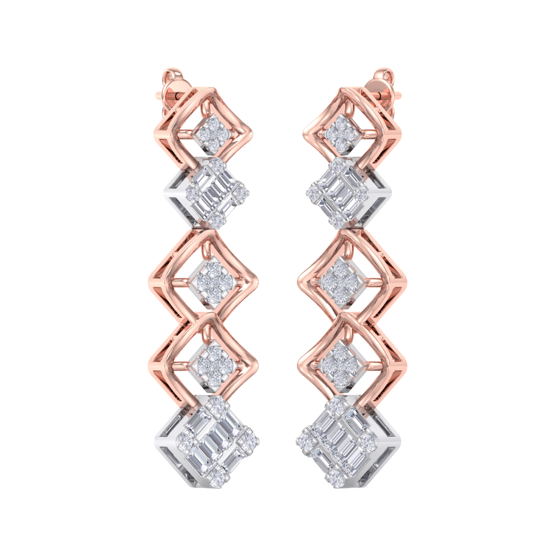 Drop earrings in rose gold with white diamonds of 1.10 ct in weight