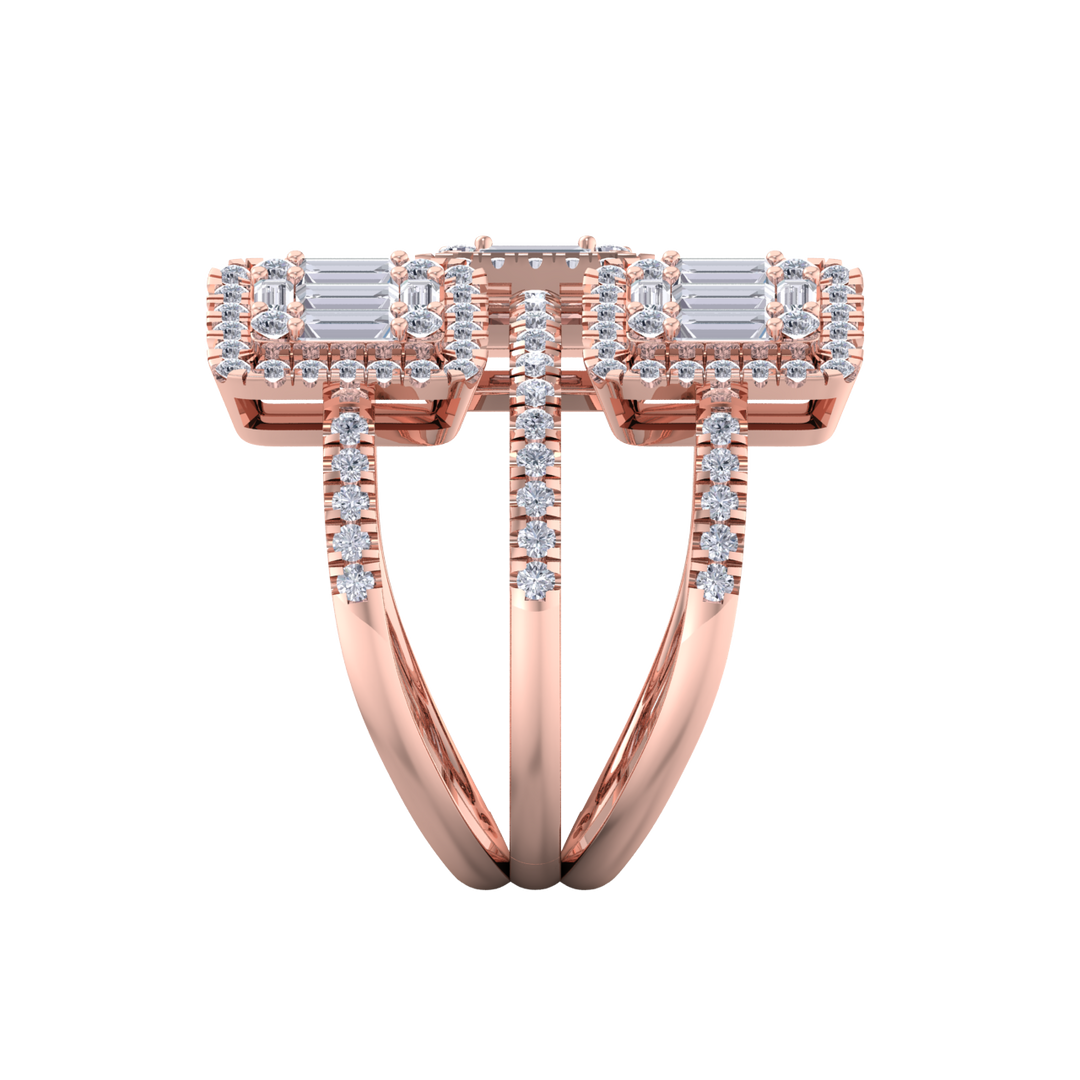 Three band ring in rose gold with white diamonds of 1.59 ct in weight 