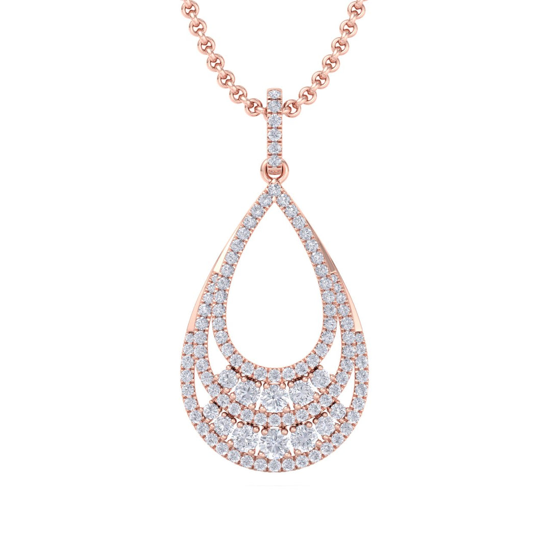 Tear-drop pendant in rose gold with white diamonds of 1.84 ct in weight
