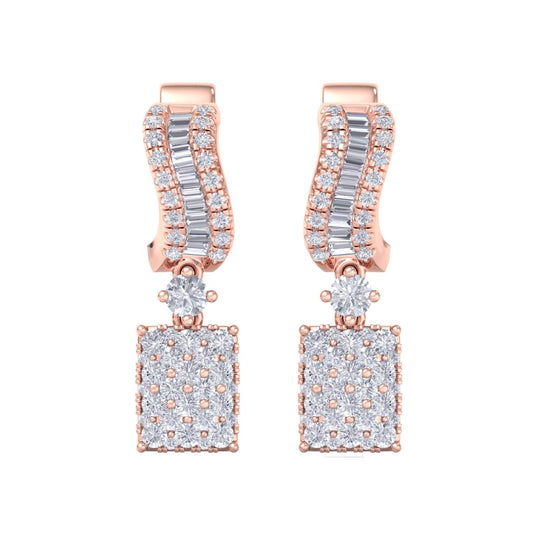 Drop earrings in yellow gold with white diamonds of 0.96 ct in weight
