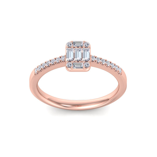 Baguette diamond ring in rose gold with white diamonds of 0.66