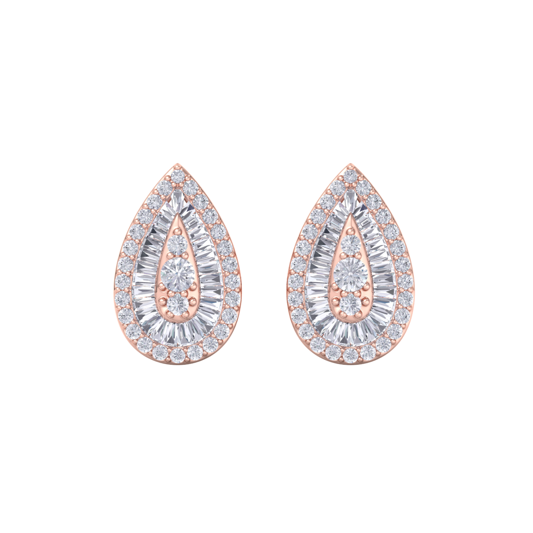 Pear shaped earrings in yellow gold with white diamonds of 0.79 ct in weight