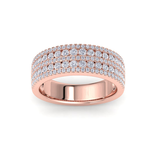 Multi-row ring in rose gold with white diamonds of 1.03 ct in weight