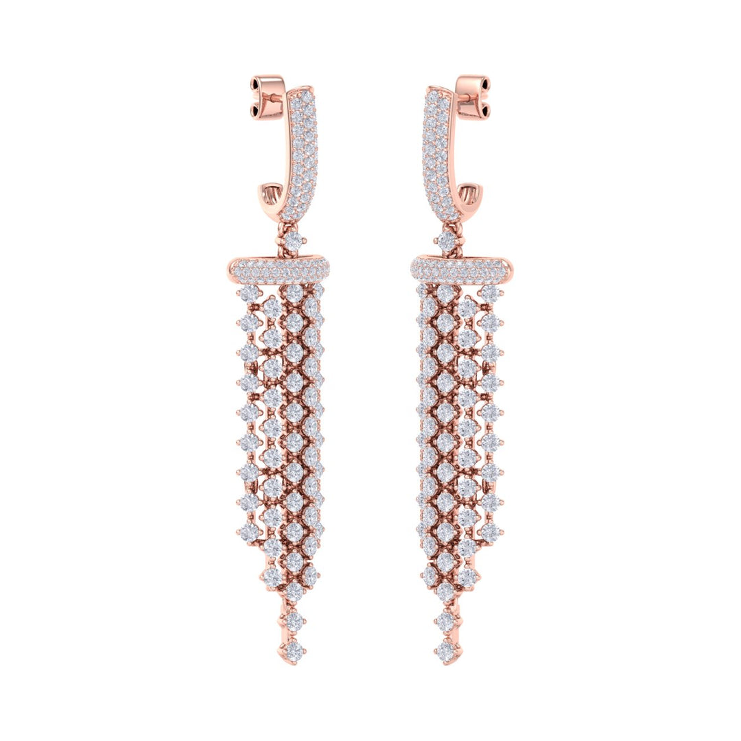 Chandelier earrings in rose gold with white diamonds 4.48 ct in weight