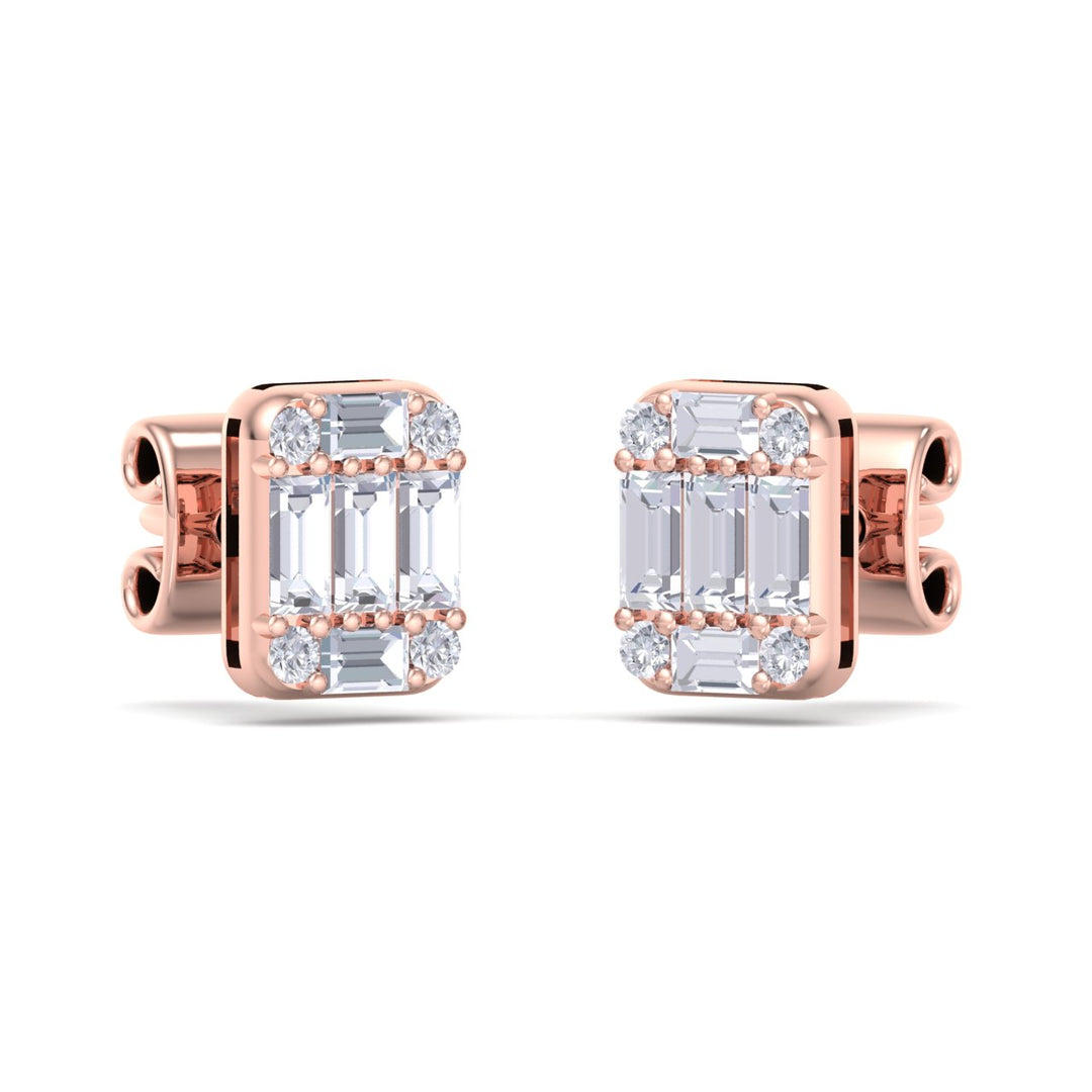 Baguette square earrings in yellow gold with white diamonds of 0.87 ct in weight