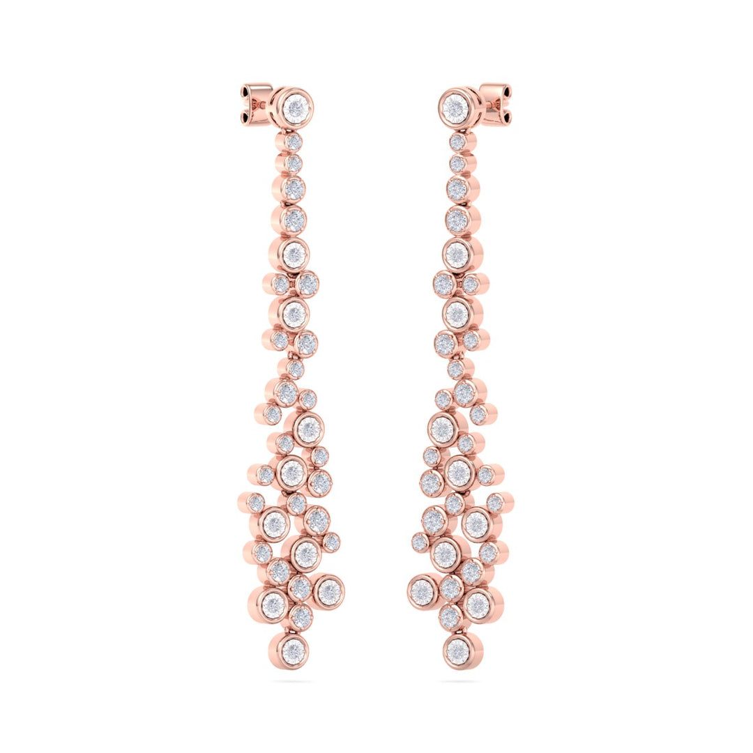 Chandelier earrings with miracle plates in yellow gold with white diamonds of 2.04 ct in weight
