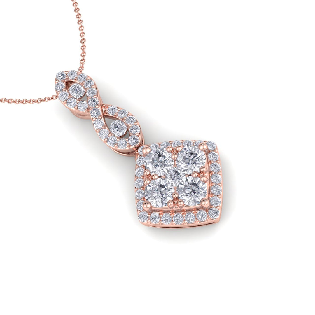 Long square shaped pendant necklace in rose gold with white diamonds of 0.66 ct in weight - HER DIAMONDS®