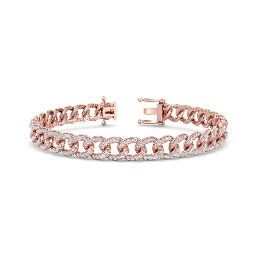 Bracelet chain in rose gold with white diamonds of 1.44 ct in weight