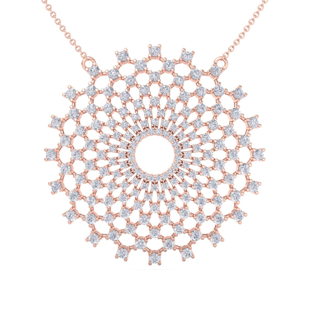 Round pendant in rose gold with white diamonds of 4.47 ct in weight