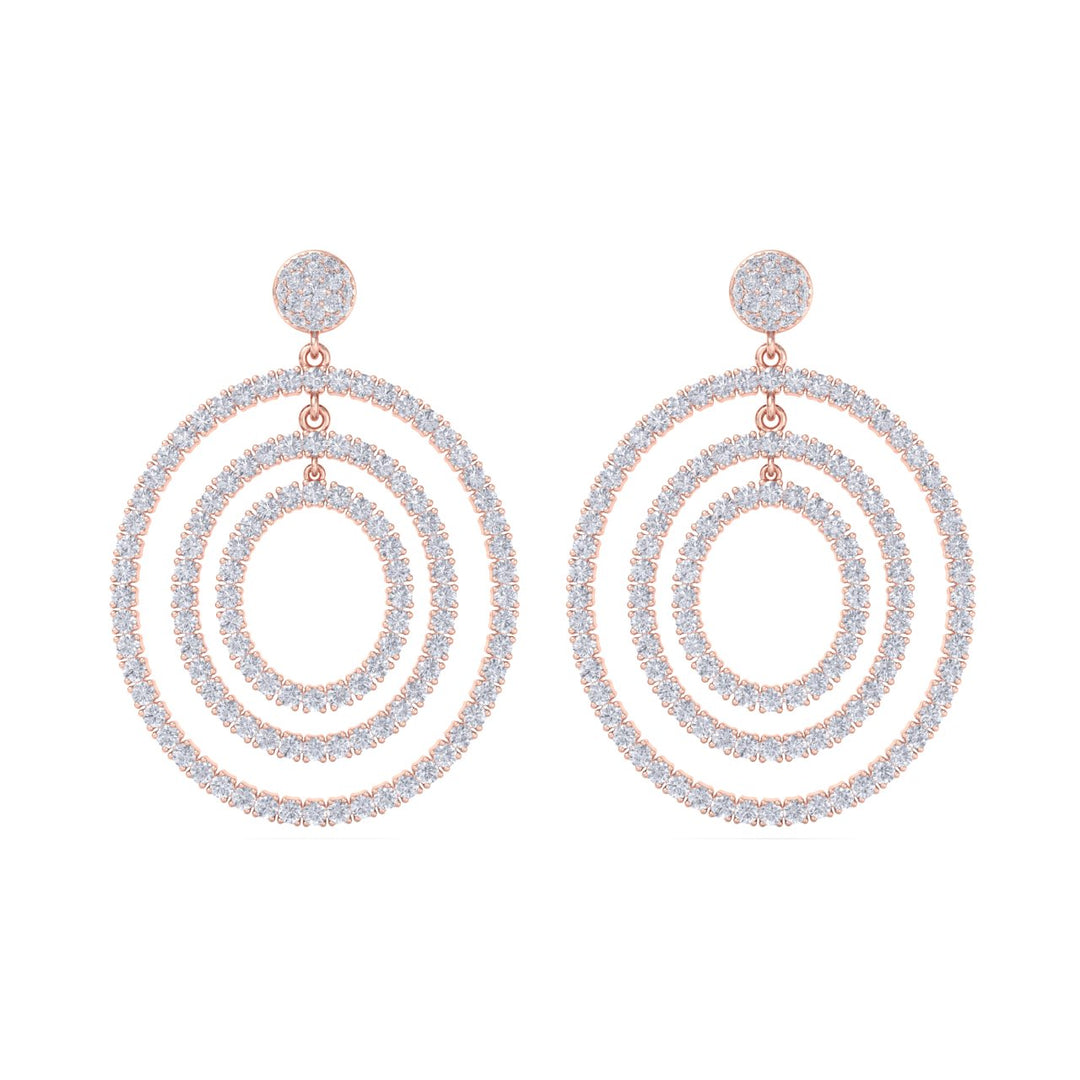 Chandelier earrings in rose gold with white diamonds of 8.46 ct in weight