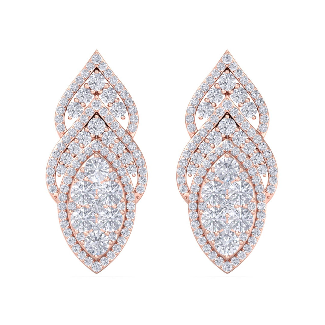 Chandelier earrings in rose gold with white diamonds of 3.20 ct in weight