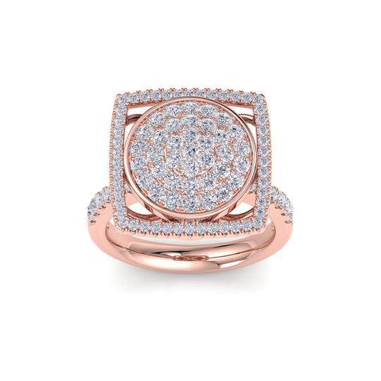 Square shape ring in rose gold with white diamonds of 0.97 ct in weight
