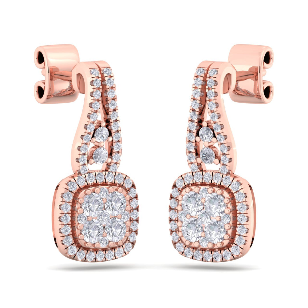 Square earrings in white gold with white diamonds of 0.73 ct in weight - HER DIAMONDS®