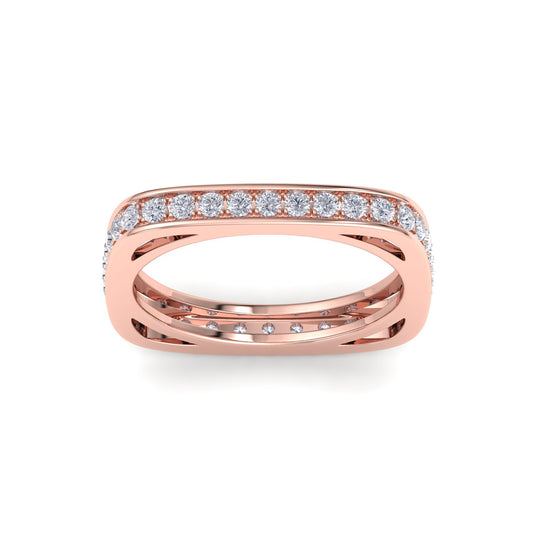 Square ring in rose gold with white diamonds of 0.58 ct in weight