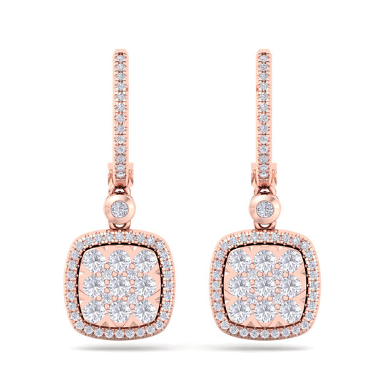 Square drop earrings in yellow gold with white diamonds of 1.11 ct in weight - HER DIAMONDS®