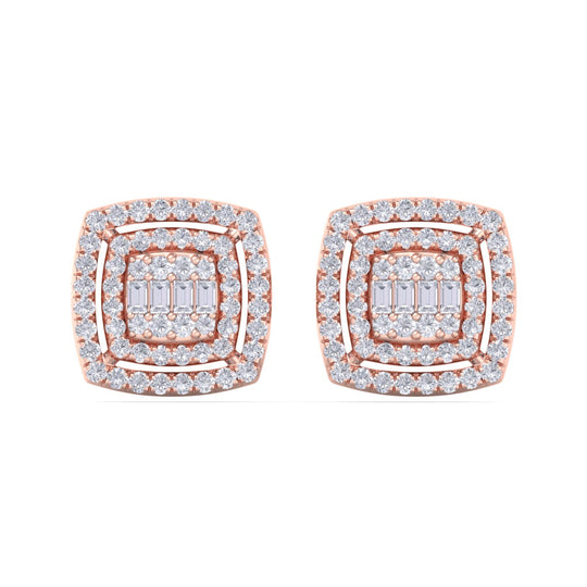 Square stud earrings in yellow gold with white diamonds of 0.67 ct in weight