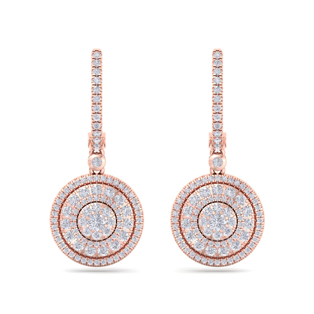 Round drop earrings in yellow gold with white diamonds of 1.45 ct in weight - HER DIAMONDS®