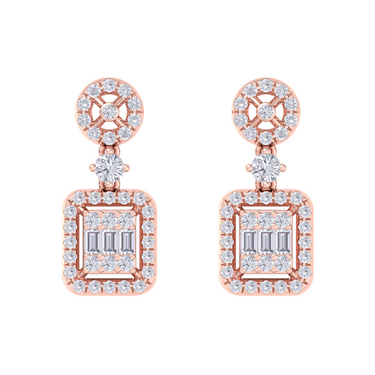 Square drop earrings in rose gold with white diamonds of 0.61 ct in weight - HER DIAMONDS®