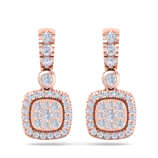 Square drop earrings in yellow gold with white diamonds of 0.76 ct in weight - HER DIAMONDS®