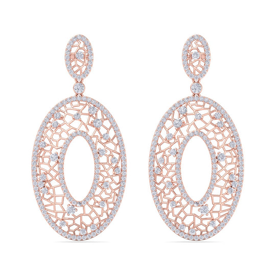 Chandelier earrings in rose gold with white diamonds of 4.00 ct in weight