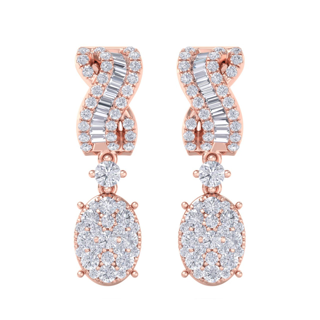 Drop earrings in yellow gold with white diamonds of 1.17 ct in weight