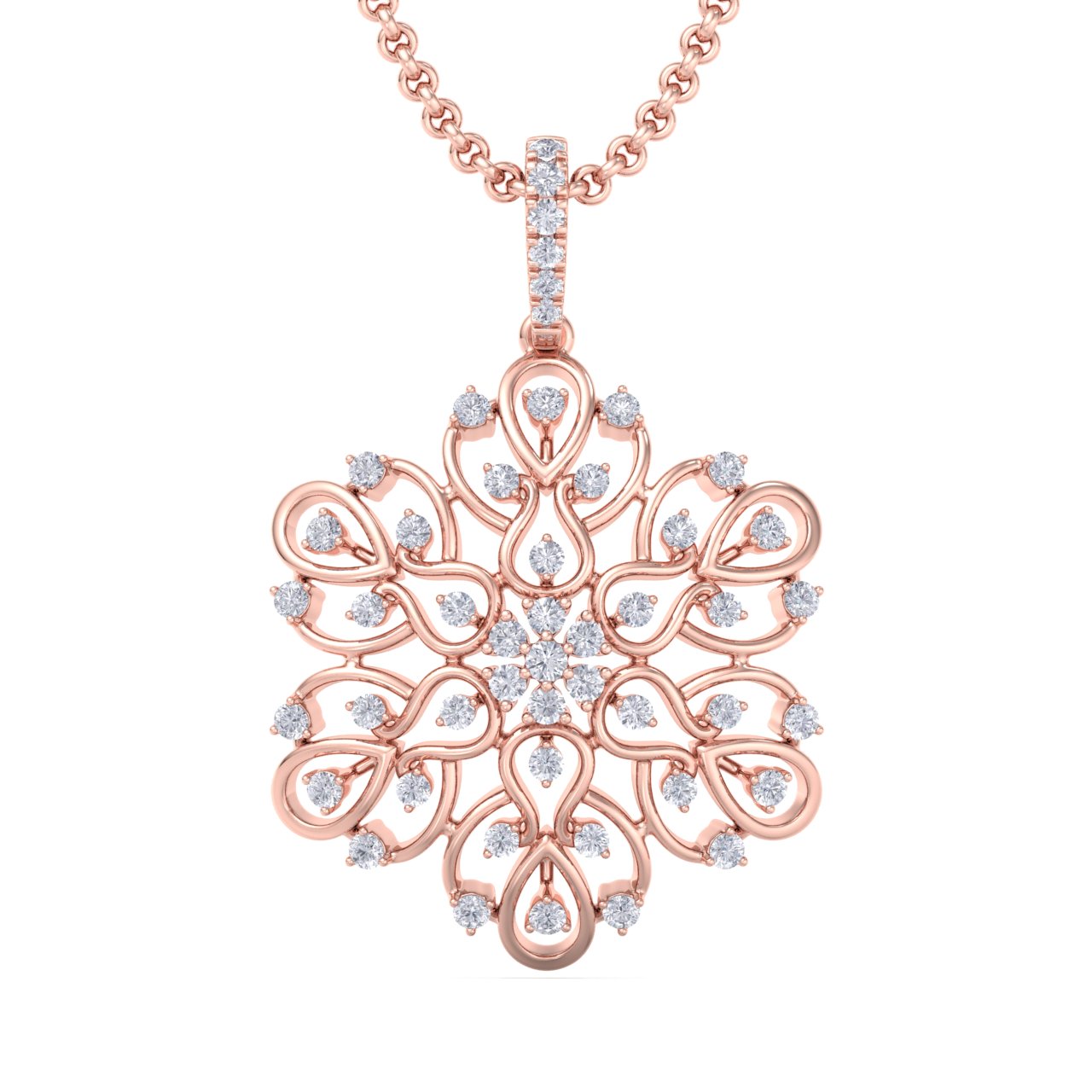 Flower pendant in rose gold with white diamonds of 1.02 ct in weight