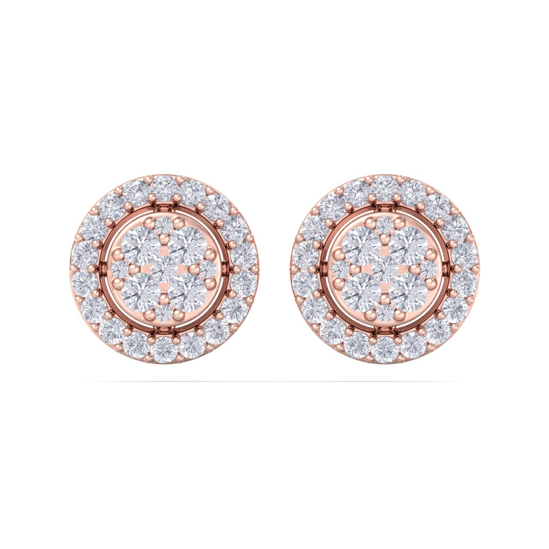 Halo stud earrings in rose gold with white diamonds of 0.37 ct in weight