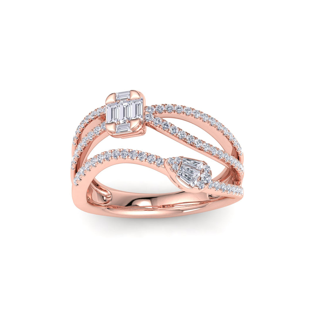Multi-band ring in rose gold with white diamonds of 0.83 ct in weight