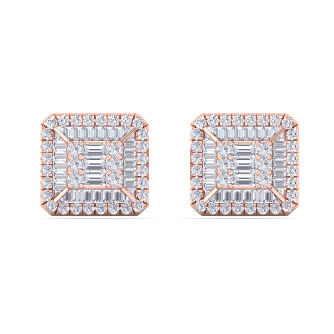 Square stud earrings in yellow gold with white diamonds of 0.88 ct in weight