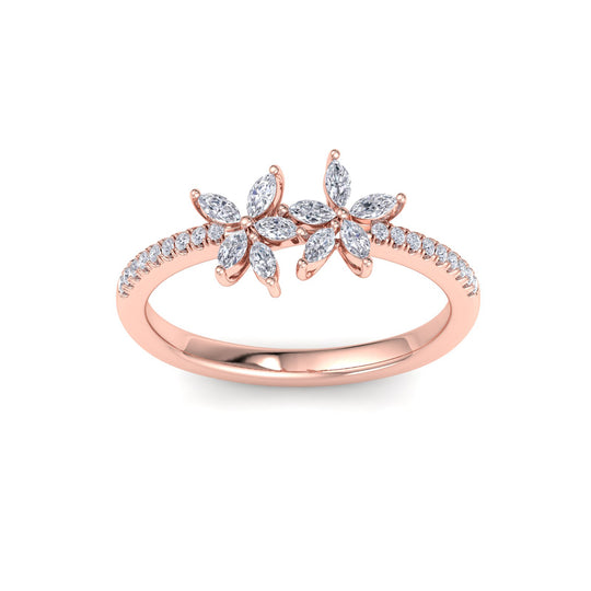 Two of a kind flower ring in yellow gold with white diamonds of 0.70 ct in weight