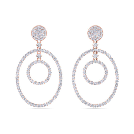 Chandelier earrings in rose gold with white diamonds of 4.97 ct in weight