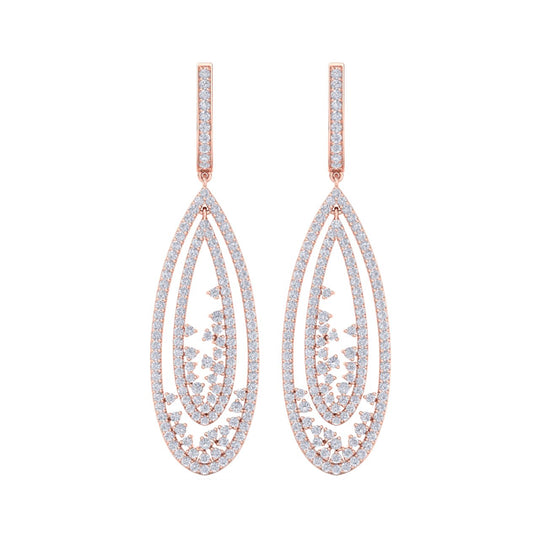 Chandelier earrings in rose gold with white diamonds of 3.49 ct in weight