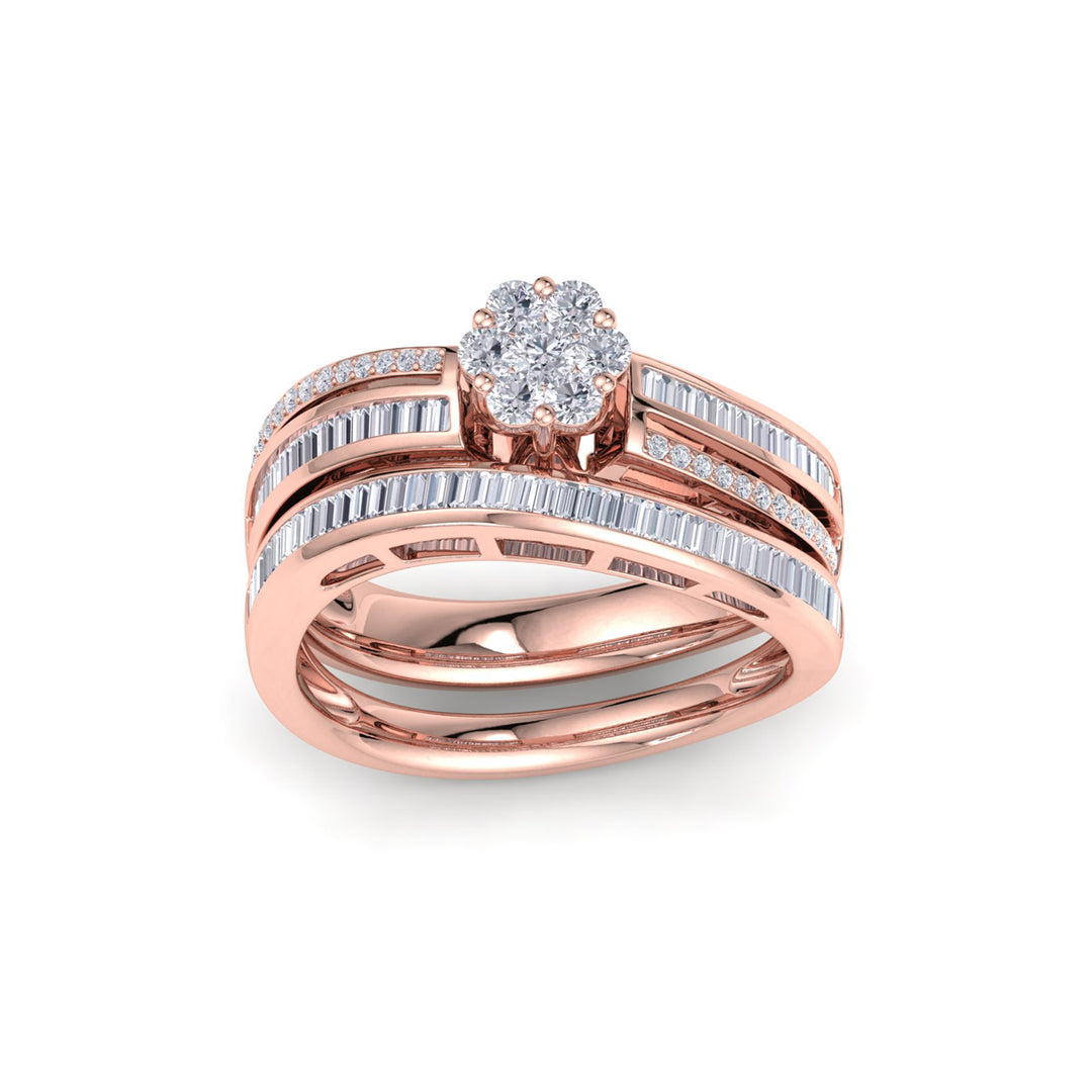 Curved bridal ring set in yellow gold with white diamonds of 0.74 ct in weight